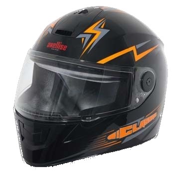 Axellise Thunderbolt Orange Black helmet, front three-quarter view